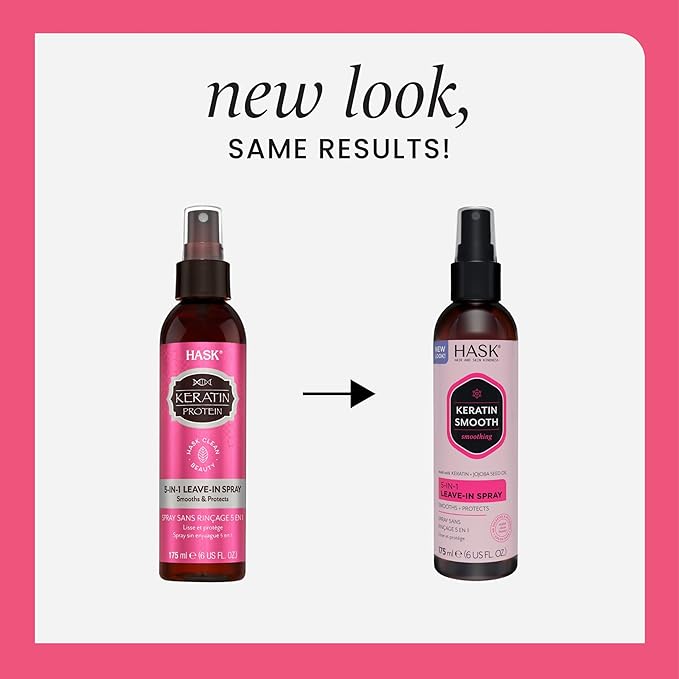 HASK 5-in-1 Leave-In Conditioner Duo (6oz-Qty 2) & Deep Conditioner Packette, Color Safe, Sulfate-Free, Paraben-Free, Gluten-Free, for All Hair Types (Keratin Smooth)