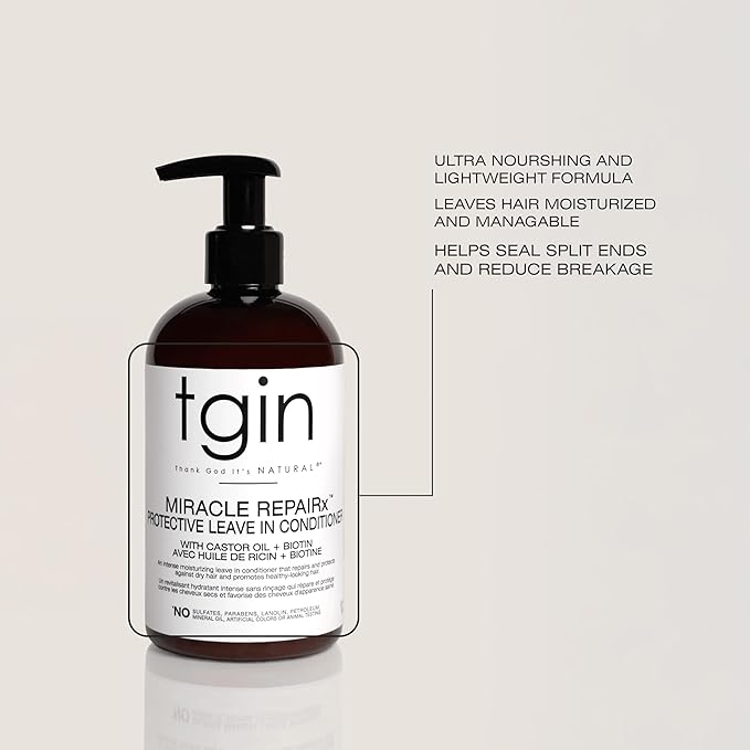 Thank God It's Natural tgin Miracle RepaiRx Protective Leave In Conditioner for Curly, Coily, Wavy Hair includes Biotin, Black Castor Oil, Repairs, Restores Damaged, Color-Treated Hair, 13 oz