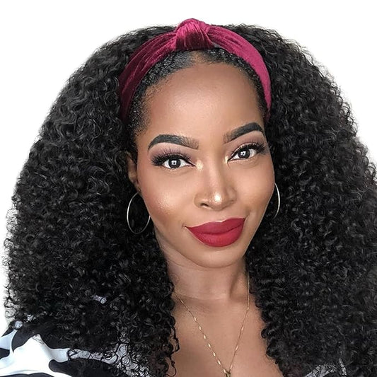XSY Headband Wig Human Hair Kinky Curly Wigs for Black Women Deep Curly Human Hair Headband Wigs 150% Density Natural Black Color 18 Inch