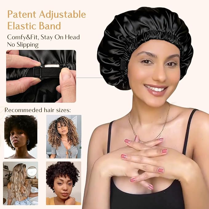 YANIBEST Adjustable Satin Bonnet Double Layer Hair Bonnet for Sleeping Bonnets for Women Hats Curly Natural Hair, Bold Cheetah