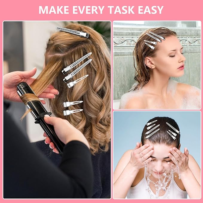 75pcs Duck Biled Hair Clips for Women, Duckbill & Metal Hair Clips for DIY Styling, Silver Hair Pins with Storage Case - Salon & Home Hair Accessories for Cutting, Rolling Long Hair