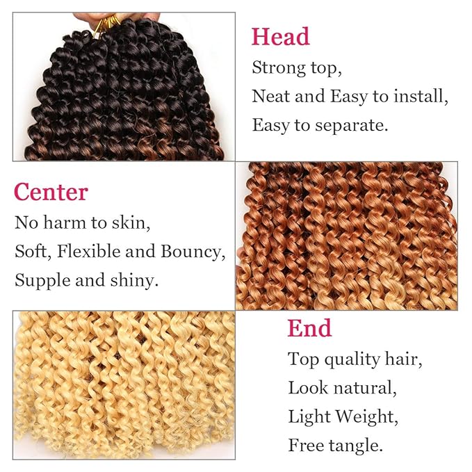 Leeven 18 Inch 3 Tones Water Wave Crochet Hair 7 Packs Curly Passion Twist Hair Ombre Brown to Blonde Synthetic Braiding Hair for Boho Locs Butterfly locs Crochet Braids Hair Extensions