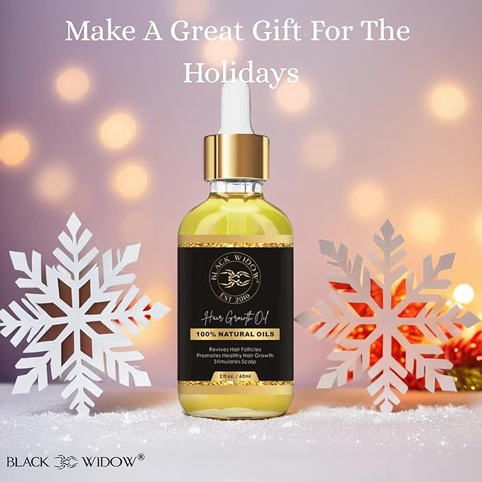 Black Widow Hair Growth Oil 2 oz – All-Natural Follicle-Stimulating Blend with Botanical Oils & Vitamins – Reduces Thinning, Builds Density & Length