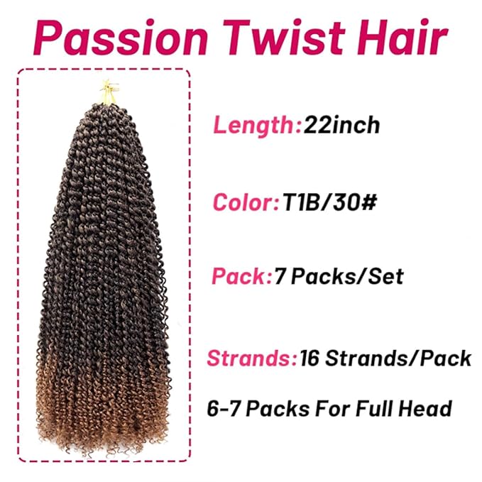 Dorsanee Ombre Brown Passion Twist Hair 22 Inch 7 Packs Water Wave Crochet Hair Long Bohemian Curly Braiding Hair for Butterfly Locs, Faux Locs, Boho Style Spring Twist Crochet Braids (T30#)