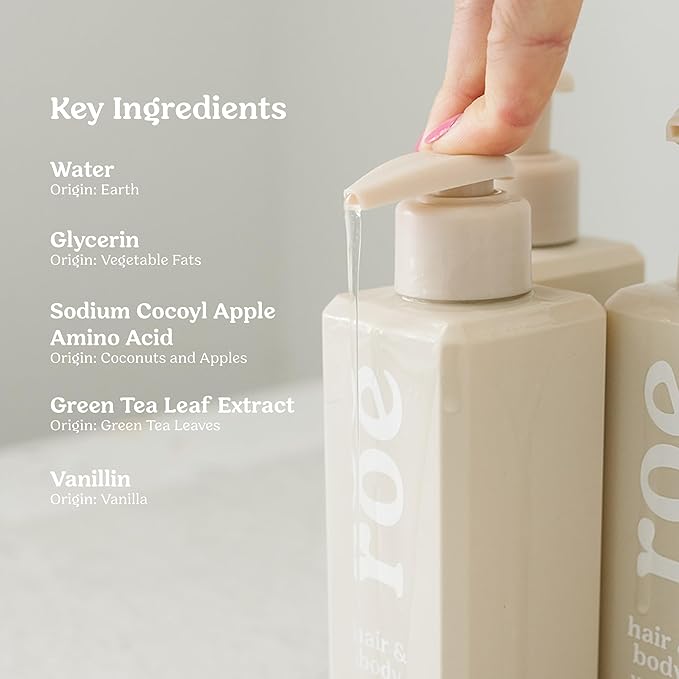 Roe Wellness- Toddler & Baby Body Wash & Shampoo Moisturizing Clean Ingredients | Suitable for Sensitive Skin, Fragrance-Free, Natural Vanilla Scent, Fresh Cleaning | 9.4 fl oz.