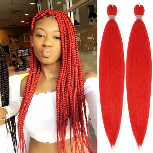 Red Pre stretched Braiding Hair 2 Packs Pre feathered Braid Hair Extensions 30 Inches Hair Braids