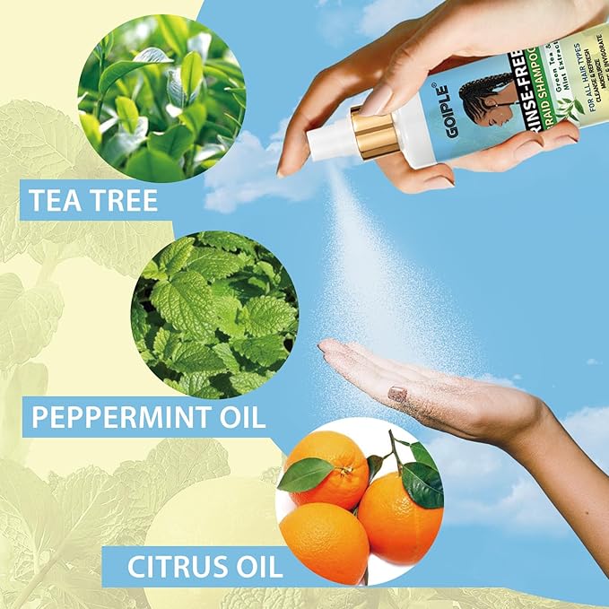 No-Water Braid Shampoo for Locs, Twists, Weaves - Rinse-Free, Dreadlock Shampoo for Build-Up, Odor, Itch & Flakes, No Residue, Chemical-Free, 6.8 fl oz