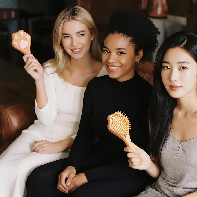 Wooden Brush for Hair Growth: Natural Bristle Brush for Detangling, Reduces Breakage, Massaging Scalp - Curly Hair Brush Pink for Home, Travel & Gift