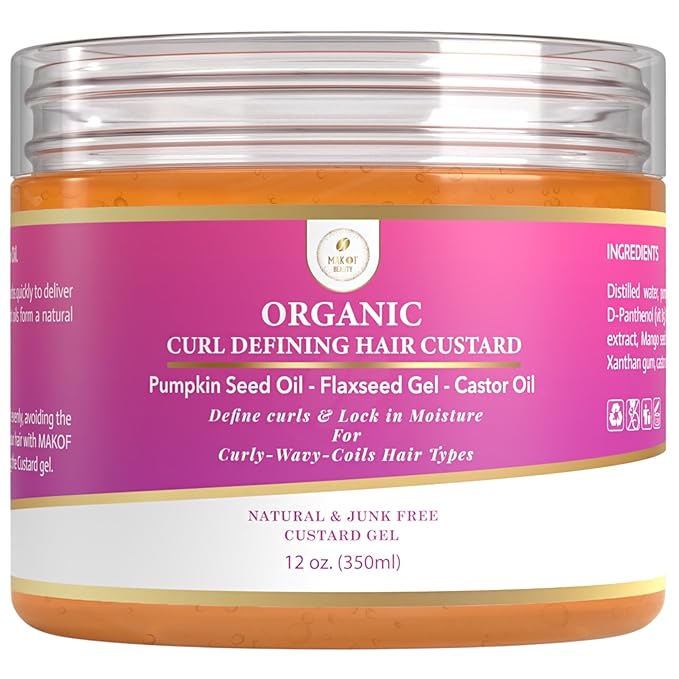 Curls Defining & Styling Custard Gel, Enhances Curls Definition & Long-Lasting Hold. With Flaxseed, Pumpkin Seed & Rosemary. Natural Hair Styling, 12 fl oz