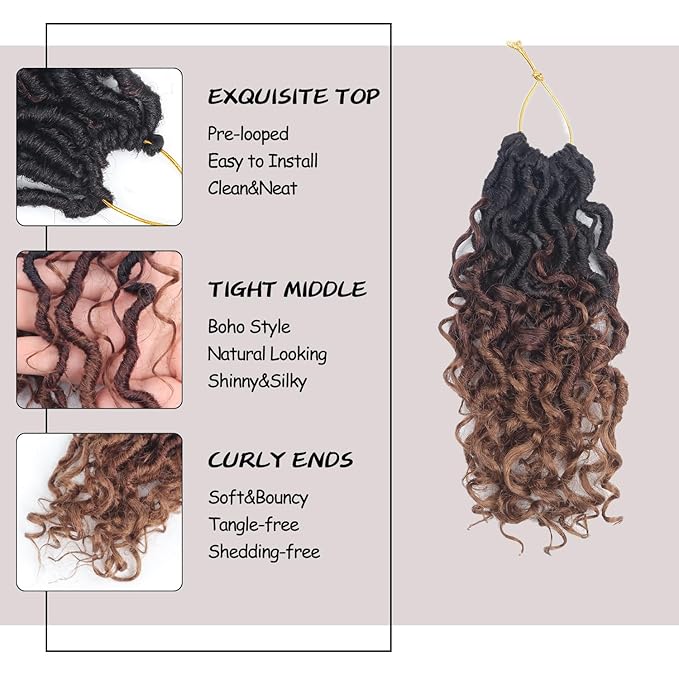 Goddess Locs Crochet Hair,8 Inch 9 Packs Faux Locs Synthetic Crochet Hair for Black Women, Boho Style Pre looped crochet with Curly Ends