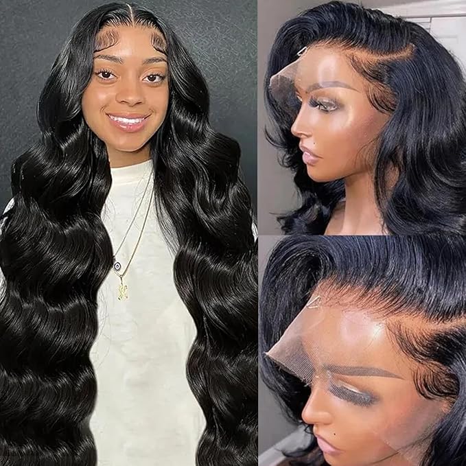 32 Inch Body Wave Lace Front Wigs Human Hair For Black Women 13×6 HD Transparent Lace Front Wig Natural Black Color 180% Density Pre Plucked With Baby Hair