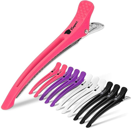 Fagaci Firm Grip Hair Clips with Silicone Band - Duckbill Sectioning and Styling Clips, Durable Alligator Clips for Women's Hair, Long Duck Billed Salon Clips