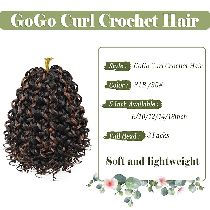 Vomella GoGo Curl Crochet Hair 8 Packs Water Wave 10 Inch Curly Crochet Hair for Women Short Beach Curl Synthetic Deep Twist Hair Extensions(P30#)