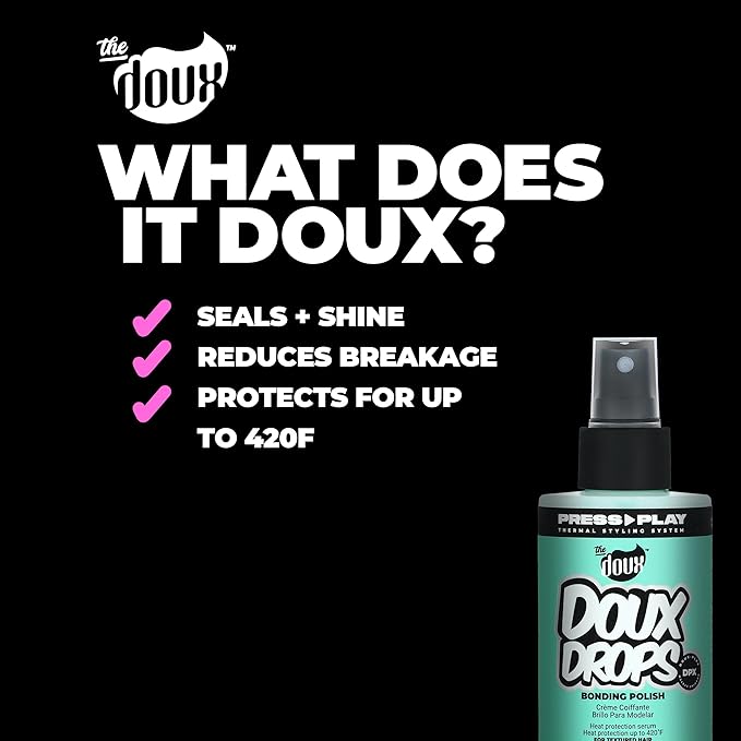 The Doux DOUX DROPS Bonding Polish Spray – Anti-Humidity Hair Smoother & Heat Protectant for Curly Hair – Silkening Bonding Oil with Vitamin E, Baobab & Jojoba, 4 oz