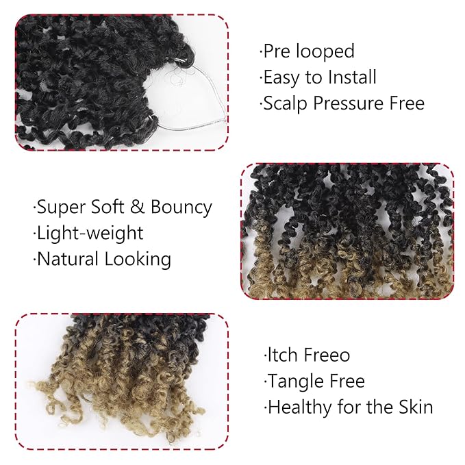 Yanky Twist Crochet Hair, PILLUGER Yaki Twists Hair Micro Spring Twist Braids,9 Packs Pre-looped passion Twist Brown Senegalese With Curls Crochet Synthetic Hair Extensions(OT27)