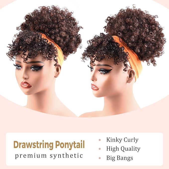 Afro Puff Jerry Curls Afro Puff Non Drawstring Ponytail with bangs Synthetic Fauxhawks Short Afro Puff Kinky Curly