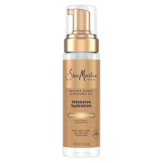 Shea Moisture Manuka Honey & Mafura Oil Wrap & Set Mousse Hydrating Made for Hold, Body, & Shine 7.5 oz