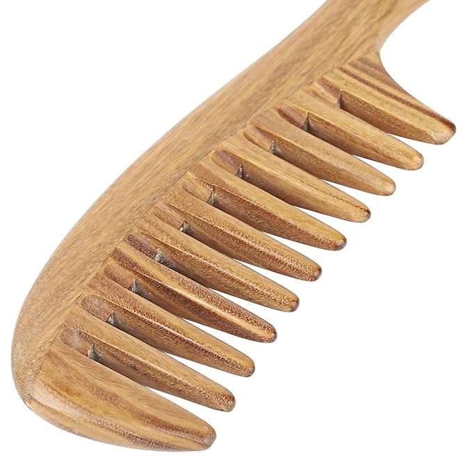Onedor Handmade 100% Natural Green Sandalwood Hair Combs - Anti-Static Sandalwood Scent Natural Hair Detangler Wooden Comb (Extra Wide Tooth)