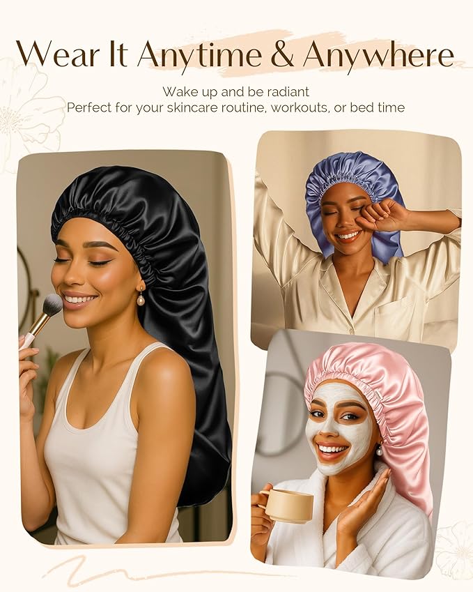 YANIBEST Long Bonnet Braid Bonnet for Sleeping Adjustable Satin Silk Bonnet for Braids Sleep Bonnet for Women Locs Navy