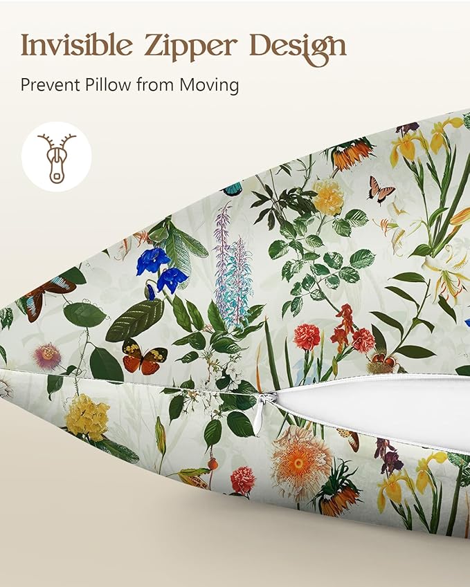 Silk Pillowcase 2 Pack - Pillow Cases 20" x 30" Queen Size Set of 2 for Hair and Skin Smooth Soft Breathable with Hidden Zipper Cooling Pillow Covers for Sleeping, Butterfly Plant