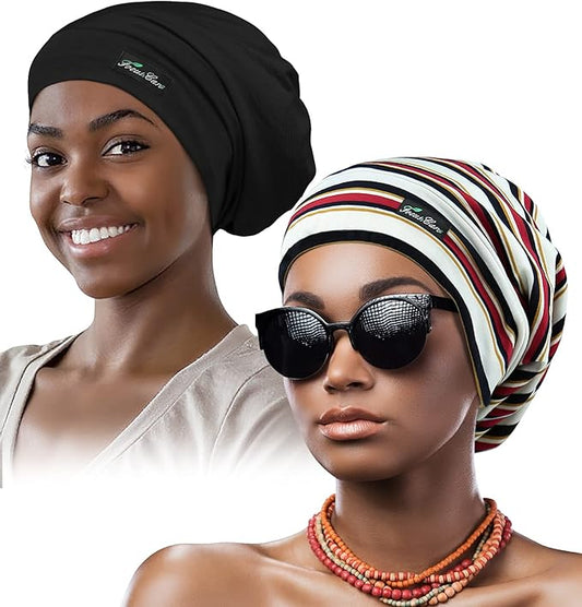 Adjustable Satin Lined Sleep Cap for Dreadlocks Curly Hair Large Head-Stay On Overnight