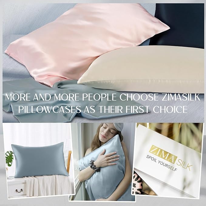 ZIMASILK 100% Pure Mulberry Silk Pillowcase for Hair and Skin,with Hidden Zipper,Both Side 19 Momme Silk,600 Thread Count, 1pc (Standard 20''x26'', Dusty Blue)