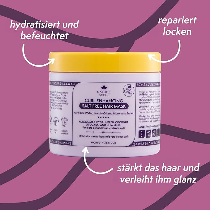 Nature Spell Curl Enhancing Hair Mask, Sulfate & Paraben Free, Deeply Moisturizes & Hydrates Kinks, Coils & Curls, with Coconut Oil & Aloe Vera, Color Safe, For All Curl Types, Vegan, 13.52 fl oz