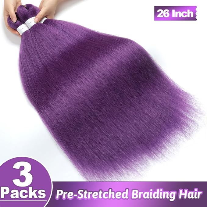 Pre stretched Braiding Hair Extensions Hot Water Setting Synthetic Hair Pre Stretched Crochet Braids Hair 26 Inch Lavender#