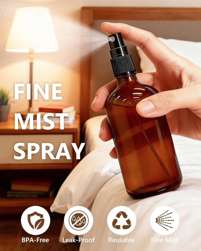 KEYWING 35 Pack Small Amber Glass Spray Bottles for Essential Oils, 4oz Empty Fine Mist Mini Spray Bottles, Refillable Containers for Hair, Travel, Plants, Cleaning, Skin Care
