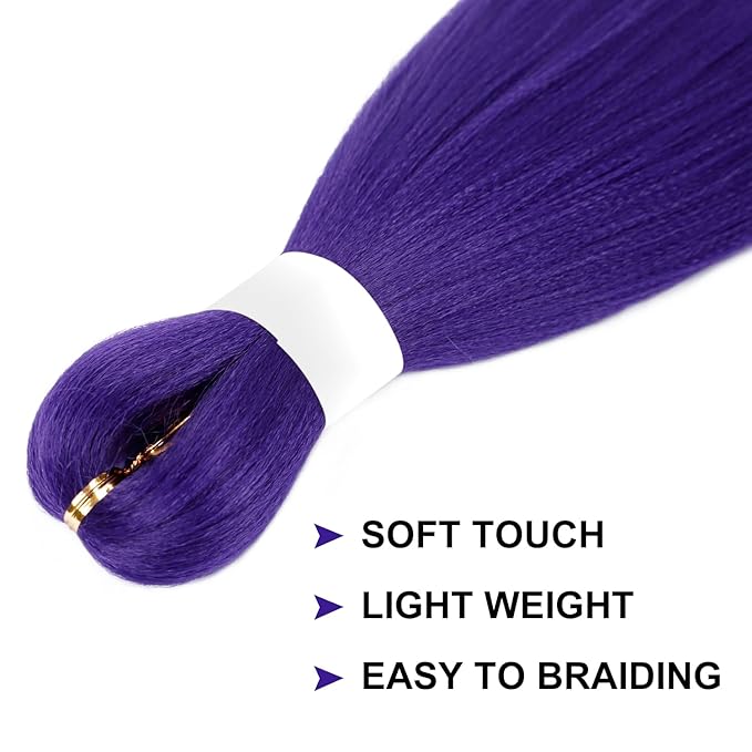 Dorsanee Purple Braiding Hair 24 Inch Long Purple Braiding Hair Extensions Pre Stretched Synthetic Braiding hair Rumi Wigs for Stage Party Halloween Costume Cosplay