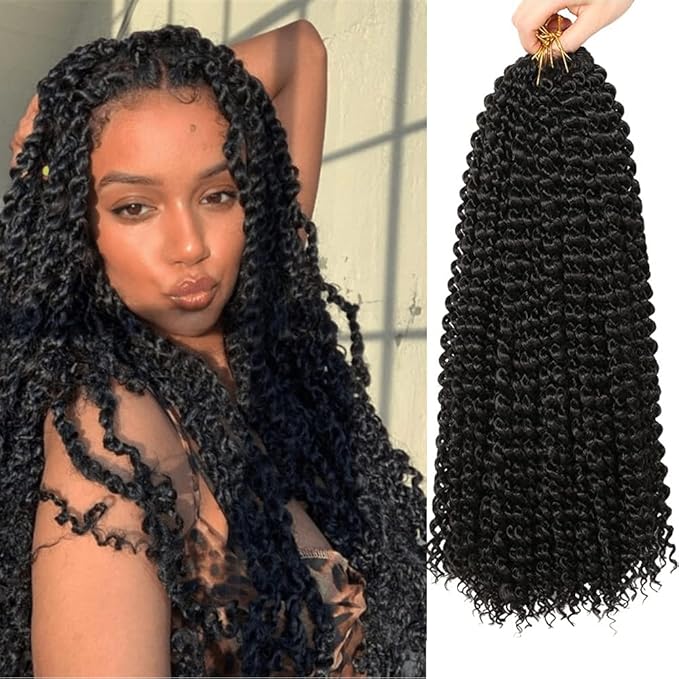 ShowCoco 8 Packs Passion Twist Hair Water Wave Crochet Hair for Passion Twist Crochet Braiding Hair Long Bohemian Hair Braiding Passion Twist Braids Synthetic Hair Extensions(18 Inch, #1B)