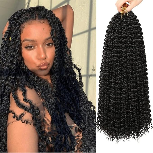 ShowCoco 8 Packs Passion Twist Hair Water Wave Crochet Hair for Passion Twist Crochet Braiding Hair Long Bohemian Hair Braiding Passion Twist Braids Synthetic Hair Extensions(18 Inch, #1B)