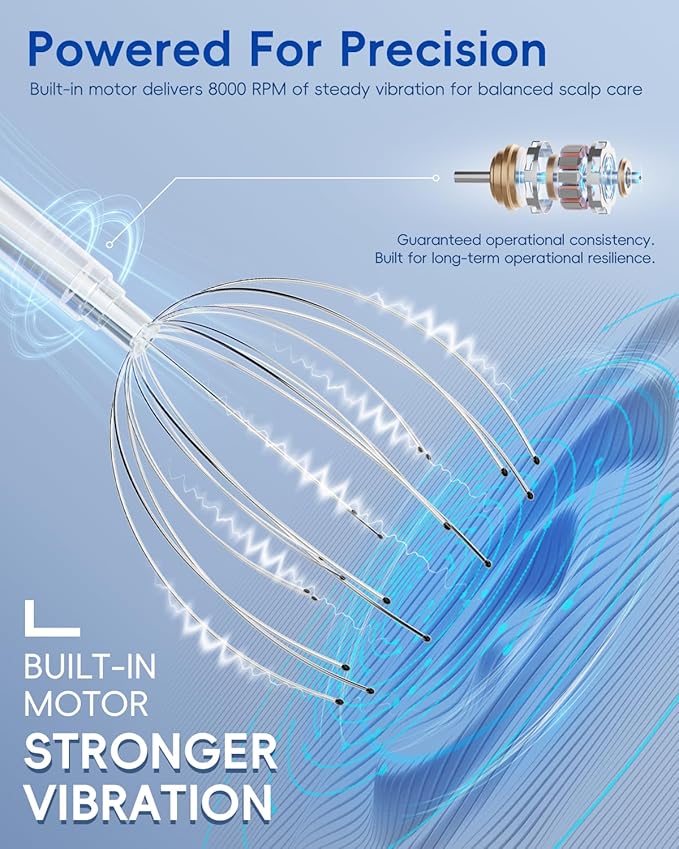 Head Massager Scalp, Electric Scalp Massager with 20 Metal Fingers – Head Scratcher & Hair Massage Tool, Waterproof Head Massage for Stress Relief, Stocking Stuffers Gift for Women & Men