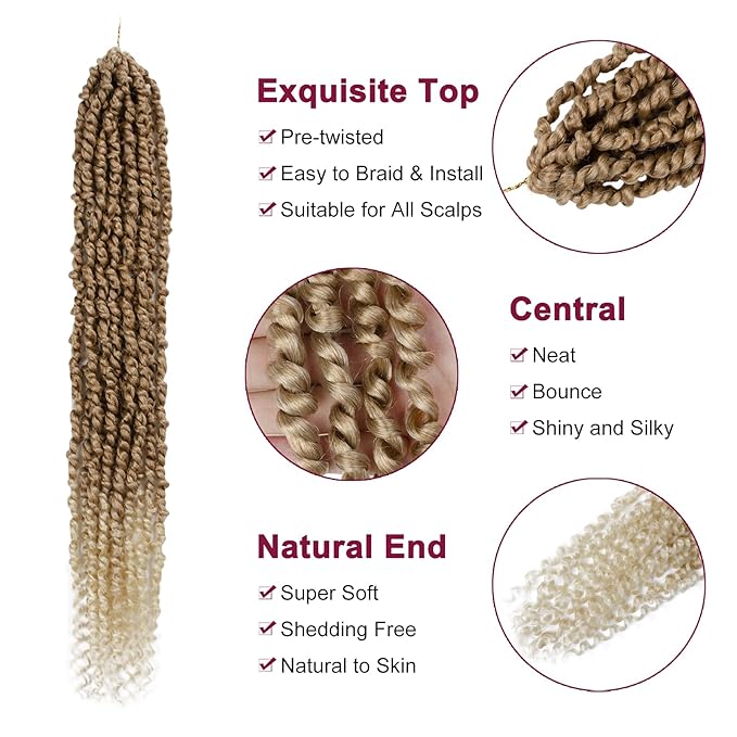 Passion Twist Hair - 8 Packs 24 Inch Passion Twist Crochet Hair For Women, Crochet Pretwisted Curly Hair Passion Twists Synthetic Braiding Hair Extensions (24 Inch 8 Packs, T27/613)