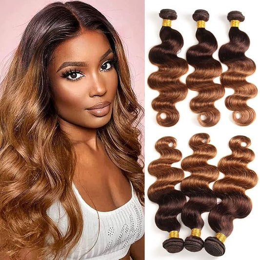 Body Wave Bundles Human Hair 2 Tone Ombre Brazilian 3 Bundles 10A Virgin Body Wave Human Hair Weave Bundles 100% Unprocessed Body Wave Human Hair Extensions (T4/30,20 20 20)