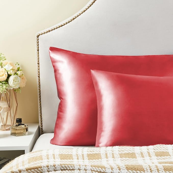 BEDELITE Satin Pillowcase for Hair and Skin, Super Soft and Cooling Similar to Silk Pillow Cases 2 Pack with Envelope Closure, Gift for Women Men(20"x36" King Size, Baked Apple)