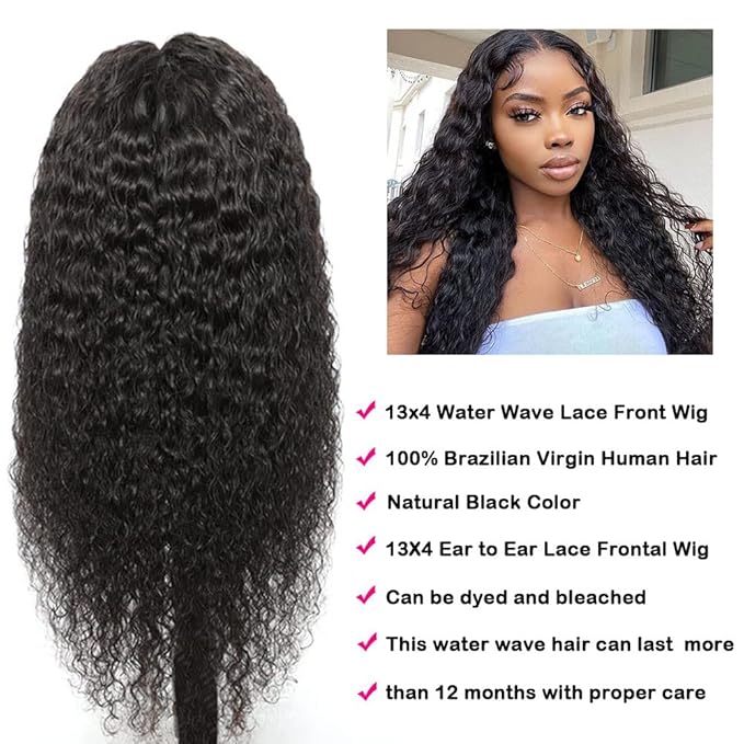 HD Lace Front Wigs Human Hair Water Wave 13x4 Lace Front Wigs Pre Plucked with Baby Hair Deep Wave Glueless Transparent Lace Front Wigs Unprocessed Brazilian Curly Human Hair Wig for Women 30