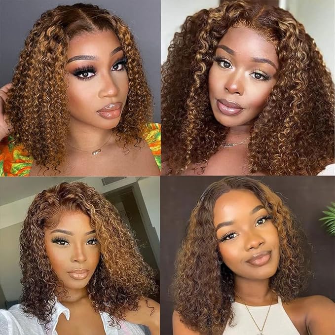 Curly Clip In Hair Extensions Real Human Hair Clip Ins Balayage Chocolate Brown to Caramel Blonde Human Hair Extensions 8Pcs with18clips 120g/Set (22 inch，#4/27/4)