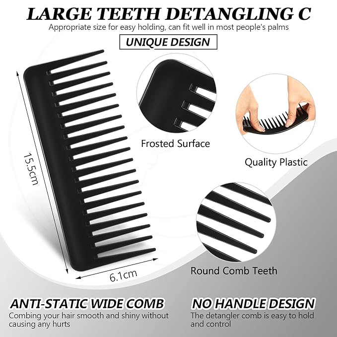 Patelai Wide Tooth Comb Large Hair Detangling Comb for Curly, Wet Dry Hair, No Handle Detangler Accessories(Black)