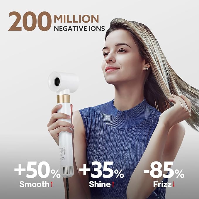 Hair Dryer Hot Air Styler: High-Speed Blow Dryers with Negative Ionic for Fast Drying Frizz Control, Extra Long Barrel 1 1/4 Inch Curling Iron Airflow Auto Wrap Curler for Quick Styling (White)