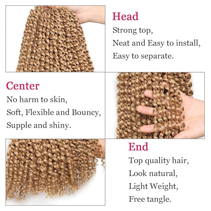 Leeven 18 Inch Long Passion Twist Crochet Hair 7 Pcs Synthetic Water Wave Crochet Braids Hair For Butterfly Locs 126 Roots Crochet Passion Twist Braiding Hair for Women