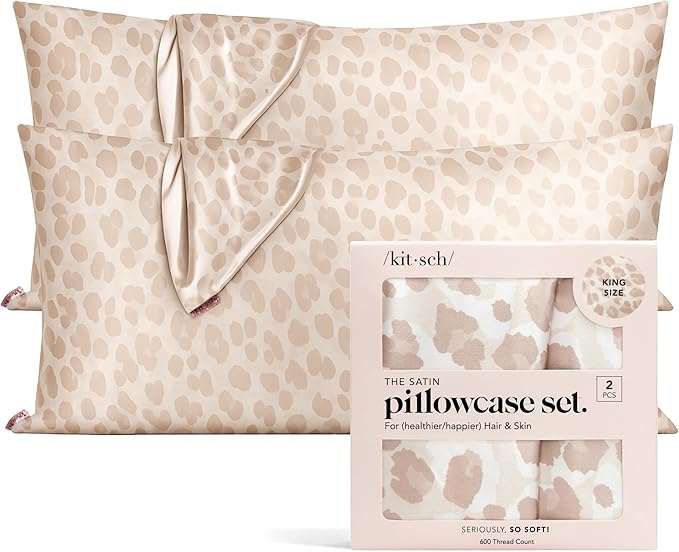 Kitsch Satin Pillowcase, Softer Than Silk Pillow Cases, Cooling Pillow Covers, King Size Pillow Cases Set of 2, Satin Pillowcase with Zipper for Hair, Skin & Quality Sleep, 19"x36" Leopard, 2pcs