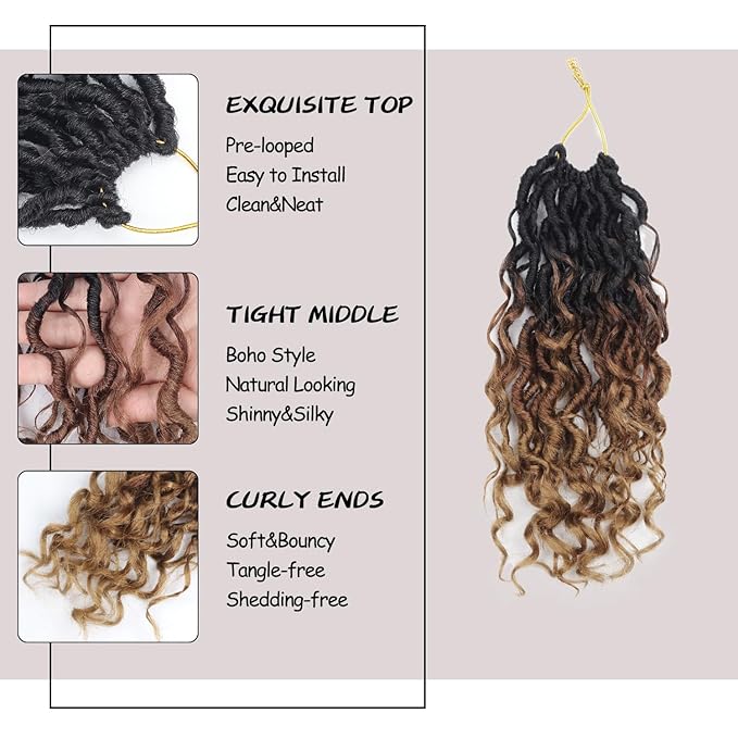 Goddess Locs Crochet Hair,8 Inch 9 Packs Faux Locs Synthetic Crochet Hair for Black Women, Boho Style Pre looped crochet with Curly Ends