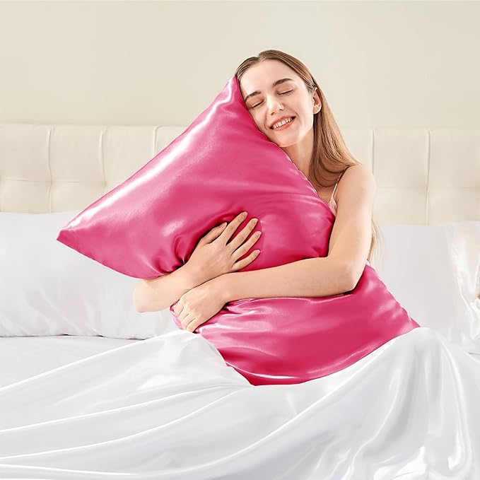 BEDELITE Satin Body Pillow Cover, Super Soft and Cooling Body Pillow Pillowcase for Hair and Skin, Breathable Silky Full Long Pillowcase Cover(20"x54", Hot Pink)
