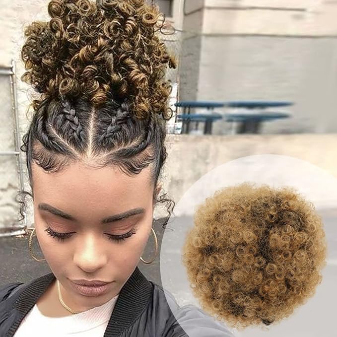 GLAM21USA Afro Puff Drawstring Ponytail Retro Kinky Curly Ponytail Wig Clip in Bun Hair Piece for Black Women Synthetic Hair Extension (SMALL, T1B/27)