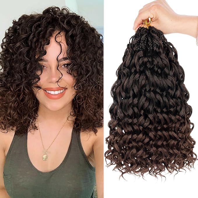 14 Inch Gogo Curl Crochet Hair 8 Packs Pre Looped Deep Twist Curly Ocean Wave Crochet Hair Goddess Box Braids Bohemian Synthetic Water Wave Braiding Hair for Women (16Strands/pack T30#)