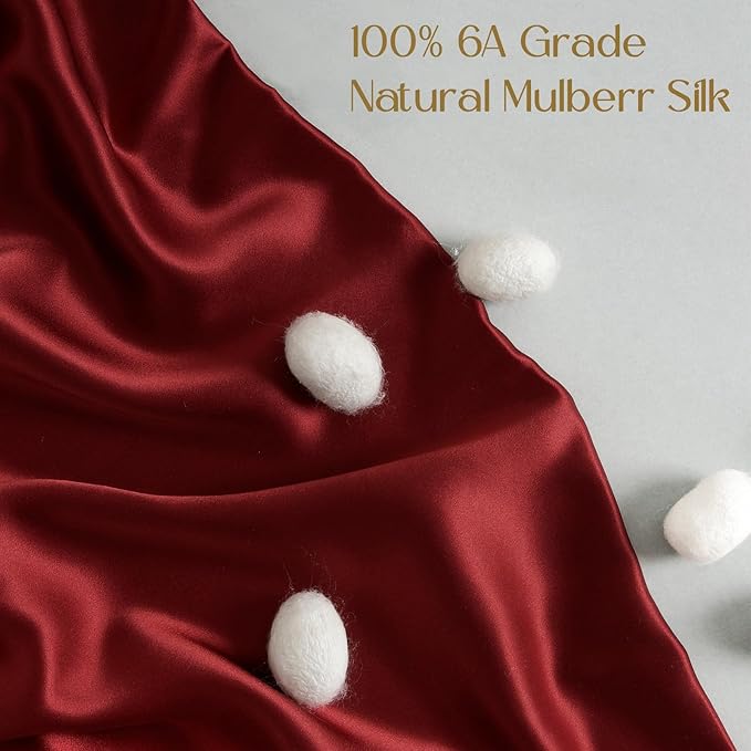 ZIMASILK 100% Pure Mulberry Silk Pillowcase for Hair and Skin Health,Soft and Smooth,Both Sides Premium Grade 6A Silk,600 Thread Count,with Hidden Zipper,1pc (Queen 20''x30'',Burgundy)