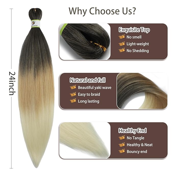 Pre Stretched Braiding Hair Omber - 24inch 8 Packs Braid Crochet Hair Hot Water Setting Professional Soft Yaki Texture (4/27/613)