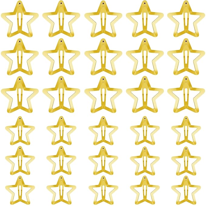 Star Hair Clips 2000s Y2K Snap Hair Barrettes Non Slip Star Hair Accessories Gold Metal Hair Clips for Girls Women -30 PCS 1.18", 1.57"