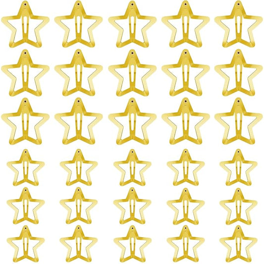 Star Hair Clips 2000s Y2K Snap Hair Barrettes Non Slip Star Hair Accessories Gold Metal Hair Clips for Girls Women -30 PCS 1.18", 1.57"
